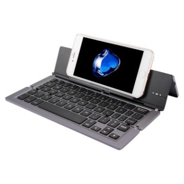 F18 Ultra-slim Foldable Bluetooth Keyboard with Holder - 58 Keys, Grey - 1