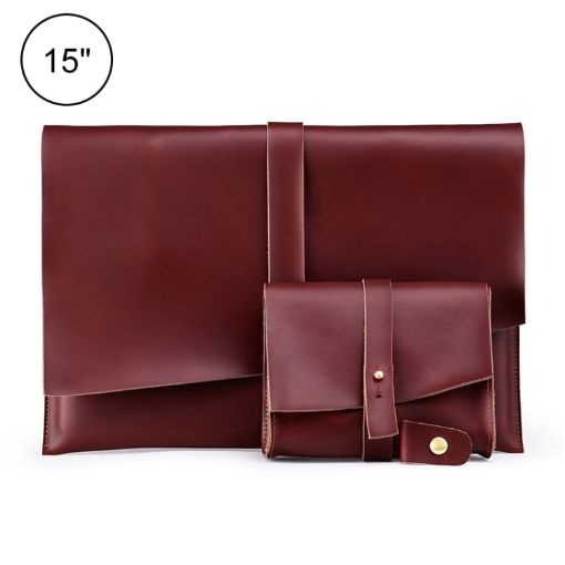 Leather Laptop & Tablet Bag w/ Cable Winder for 15" & Below - Wine Red - 1