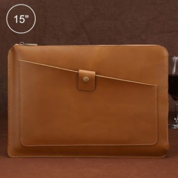 Genuine Leather Business Laptop Tablet Bag 15" & Below - Yellow Zipper - 1