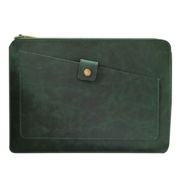 Genuine Leather Laptop Tablet Bag 15.4" & Below - Green Zipper Business - 1