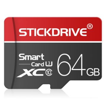 STICKDRIVE 64GB U3 TF Micro SD Memory Card - White Line Red/Black - 1