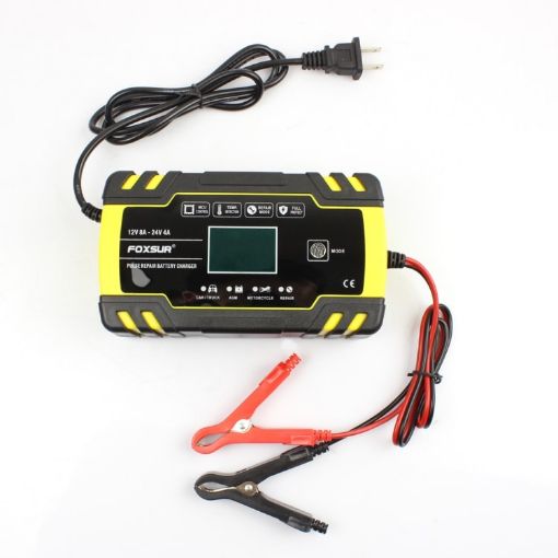 FOXSUR 12V-24V Car Motorcycle Truck AGM Battery Charger, US Plug - 1