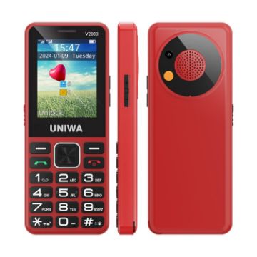 UNIWA V2000 Elder Phone, 2.4" Unisoc T107, 1700mAh, 4G, SOS, EU Plug, Red - 1