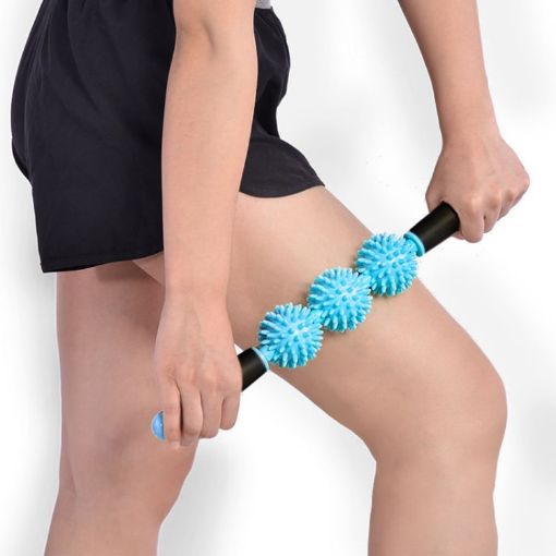 Triple Hedgehog Balls Massage Stick for Neck, Leg, Hand - Blue Yoga Care - 1