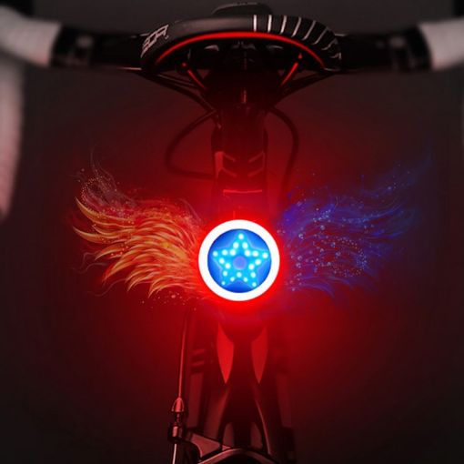 Pentagram Style USB Charging Red Blue Rear Safety Warning Light Lamp - 1