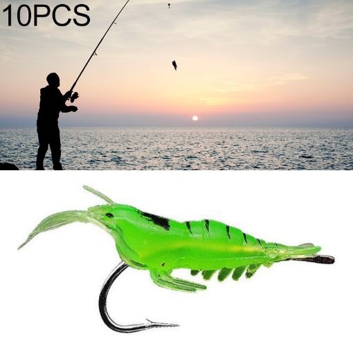10 PCS 4cm Green Soft Shrimp Bait Lures with Hook for Fishing - 1