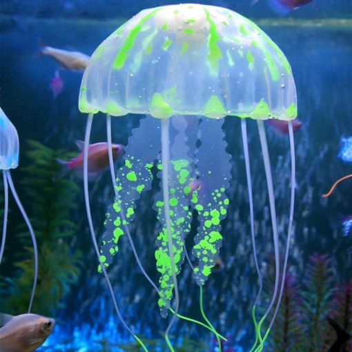 Green Silicone Jellyfish Aquarium Decoration - 5x17cm Fluorescent Sucker - 1