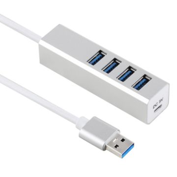 Super Speed 4-Port USB 3.0 HUB, 5Gbps, Self/Bus Powered, Silver - 1