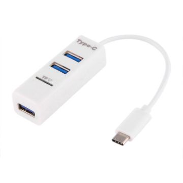 2 in 1 USB-C 3.1 to USB 2.0 Hub with 3 Ports & TF Card Reader - White - 1