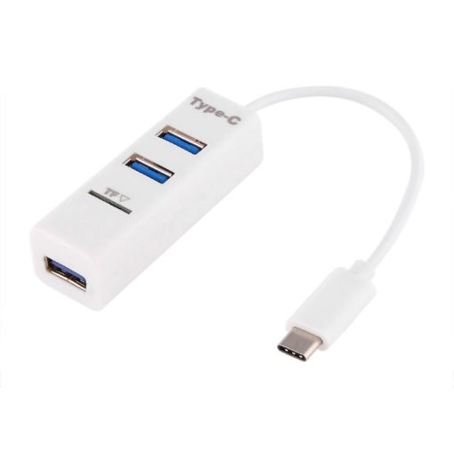 2 in 1 USB-C 3.1 to USB 2.0 Hub with 3 Ports & TF Card Reader - White - 1
