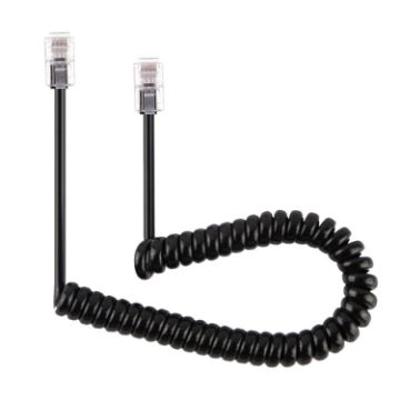 4 Core Male to Male RJ11 Telephone Extension Coil Cable, 2m Black - 1