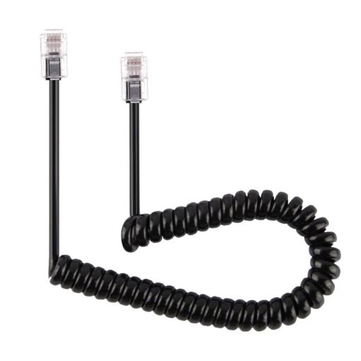 4 Core Male to Male RJ11 Telephone Extension Coil Cable, 2m Black - 1