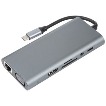 11-in-1 USB-C/Type-C Docking Station HUB Adapter with 100M Network Port - 1