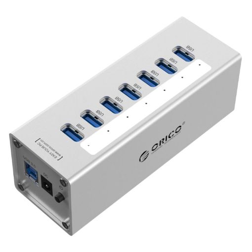 ORICO A3H7 Aluminum 7-Port USB 3.0 HUB with Power Supply (Silver) - 1