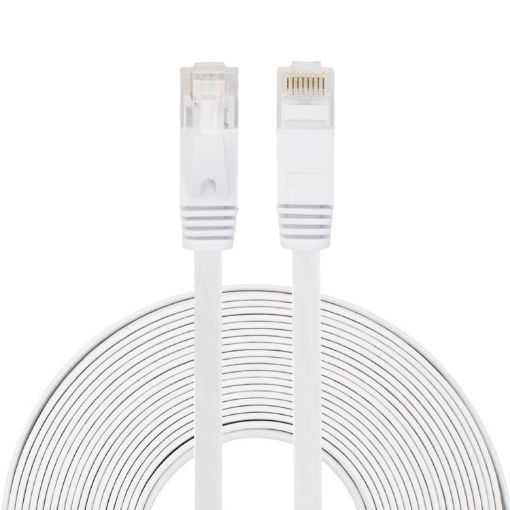 10m CAT6 Ultra-thin Flat Ethernet LAN Cable RJ45 - White Patch Lead - 1