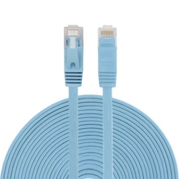 15m Blue CAT6 Ultra-thin Flat Ethernet LAN Cable RJ45 Patch Lead - 1