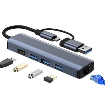 BYL-2208TU 5-in-2 USB-C Docking Station HUB Adapter for USB/Type-C Devices - 1