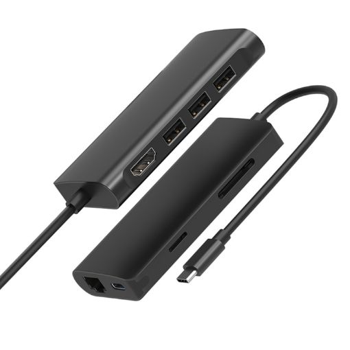 8-in-1 USB-C Hub: USB 3.0, SD/TF, HDMI, RJ45, PD Dock Station (Black) - 1