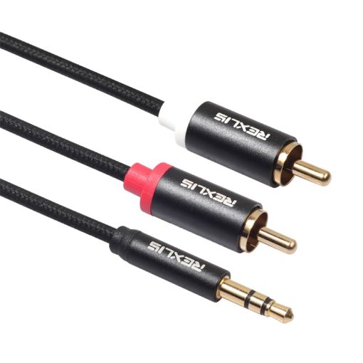 REXLIS 3m 3.5mm to Dual RCA Gold-Plated Audio Cable for Speakers - 1