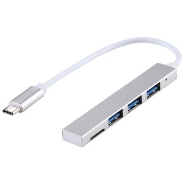 T-818 TF + 3 USB 3.0 to USB-C Hub Adapter Silver - 1