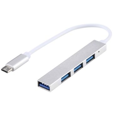 T-818 USB-C Hub Adapter: 4 x USB 3.0 Ports, Silver - 1