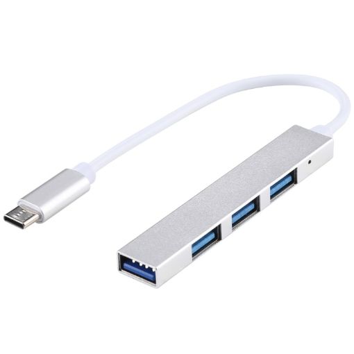 T-818 USB-C Hub Adapter: 4 x USB 3.0 Ports, Silver - 1