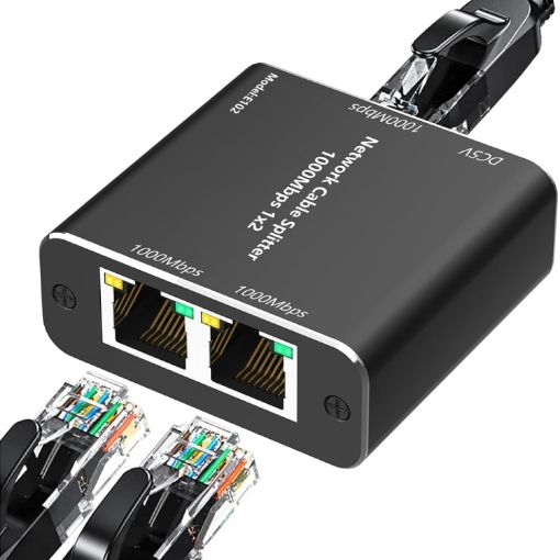 KC-E102 1000M LAN RJ45 Splitter Adapter - 1 to 2 Ethernet Connector - 1