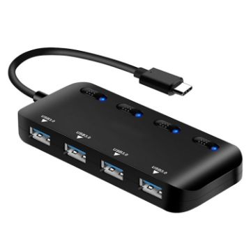 High Speed USB 3.0 to USB-C HUB with Switch - 4 Ports, Black - 1