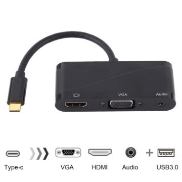 USB-C Hub Adapter: USB 2.0, Audio, VGA, HDMI Ports (Black) - 1