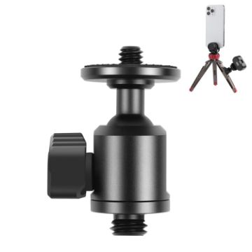 PULUZ Metal Tripod Ball Head Adapter with Knob Lock, 3/8" Screw, Black - 1