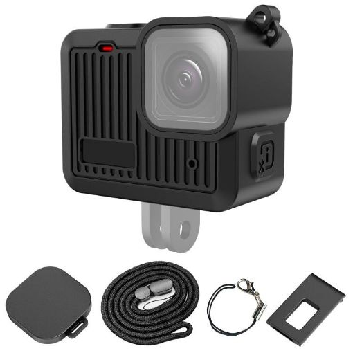 GoPro HERO 4K 2024 PULUZ Silicone Case with Strap & Lens Cover (Black) - 1