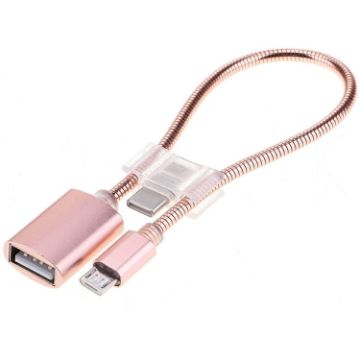 24cm Micro USB to USB OTG Adapter Cable with USB-C Connector Rose Gold - 1