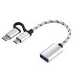 USB 3.0 Female to Micro USB & USB-C OTG Adapter Cable, 11cm Silver - 1