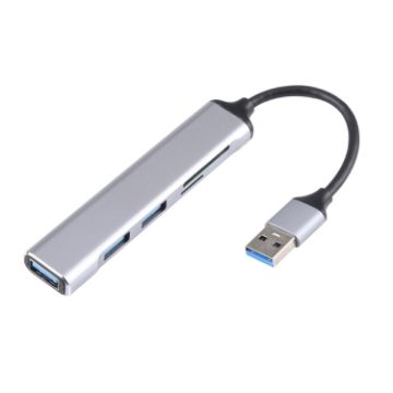 5 in 1 USB 3.0 Docking Station HUB with SD/TF Card Slot & 3 USB Ports (Silver) - 1