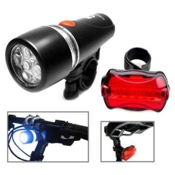 LED Bike Headlight & Rear Safety Flashlight, Water Resistant, 5 LEDs - 1