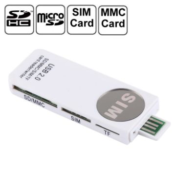 Universal USB Card Reader - Supports SD/MMC/SIM/TF Cards (White) - 1