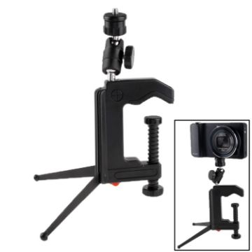 Compact Folding Tripod Clamp for Mini Card Digital Camera - Black - 1