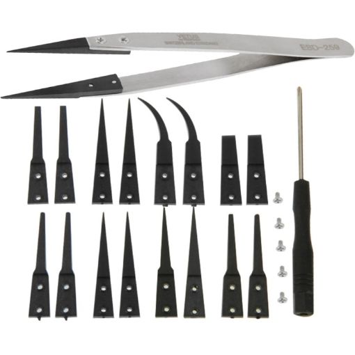 9 in 1 Anti-Static Tweezers & Cross Screwdriver Set - Replaceable Tips - 1