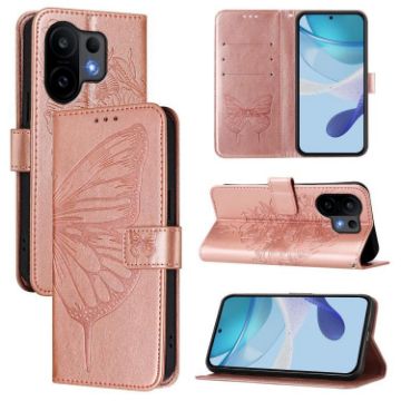 Vivo S30 Rose Gold Embossed Butterfly Leather Phone Case - 1