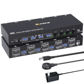 8K 30Hz Dual Monitor KVM Switch - 4 Input 2 Output DP/USB3.0, US Plug - 1