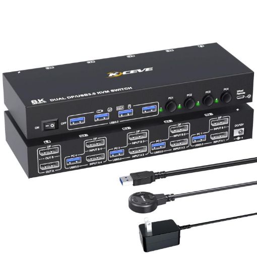 8K 30Hz Dual Monitor KVM Switch, 4 In 2 Out DP/USB3.0, AU Plug - 1