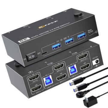 8K 60Hz USB3.0/HDMI Dual Monitor KVM Switch, 2-Port, EU Plug - 1
