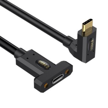 Type-C Elbow to Female Panel Extension Cable, 0.3m, Screw Fixed - 1
