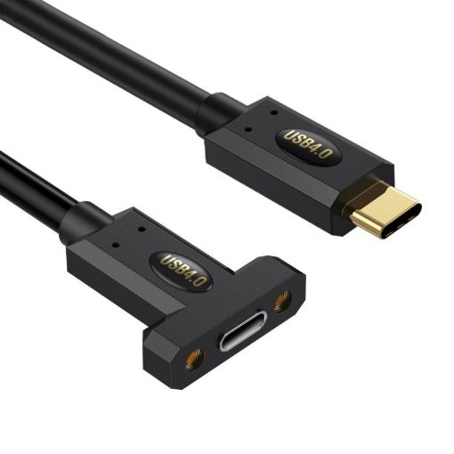 Type-C Male to Female Panel Extension Cable, 1m, Screw Fixed - 1
