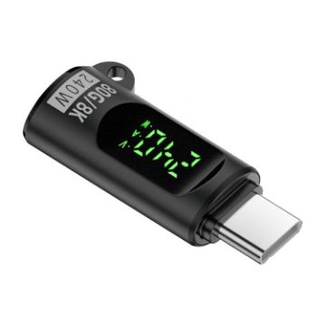 240W Type-C Male to Female Adapter with Digital Display - 80Gbps (Black) - 1
