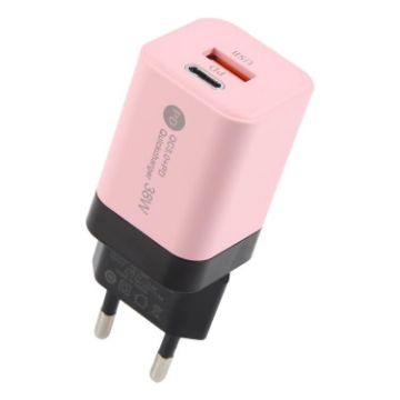 KO-72 38W QC3.0 USB & USB-C PD Quick Charger, EU Plug, Pink - 1