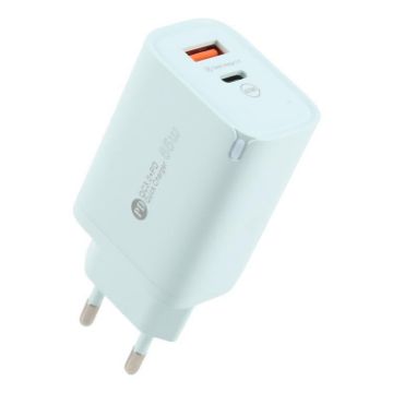 65W QC3.0 USB & USB-C PD Quick Charger, EU Plug, Green - AR-PD12 - 1