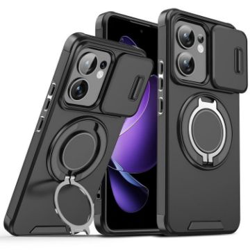 OPPO Reno13 F 5G Phone Case - Sliding Camshield Ring Holder, Black - 1