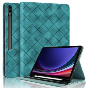 Samsung Galaxy Tab S10+/S9 FE+ Green Rhombus Embossed Leather Case - 1