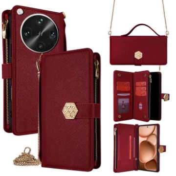 OPPO Find X8 Ultra 5G Red Leather Crossbody Handle Phone Case - 1